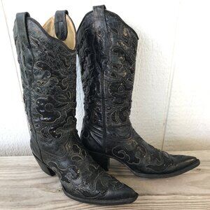 Corral Black Sequins Womens Goat Leather Cowboy Western Boots 6.5 M A1070